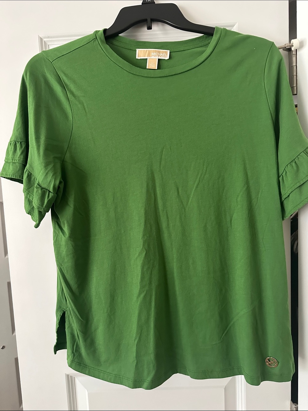 Michael Kors Bright Green Short Sleeve Ruffle Detail Tee